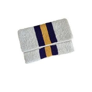 Shirdee Beaded Game Day Clutch LSU Vikings Purple Gold White Handbag Purse